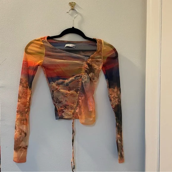 UO Shona Cinched Mesh Long Sleeve Top - Picture 3 of 6